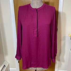 Apt. 9 Womens Large Burgundy Semi Sheer Blouse Long Sleeve Zippered V-Neck
